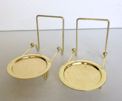 Vintage Tea Cup & Saucer Brass Etched Base Display Holder Set 2 Floral Motif