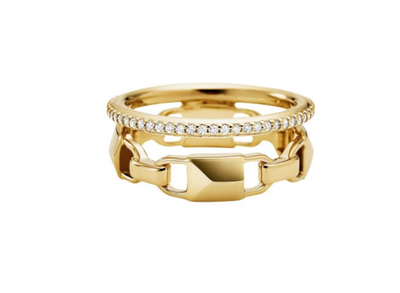 NWT BOXED MICHAEL KORS MERCER LINK PRESTACK GOLD TONE RING 7 W