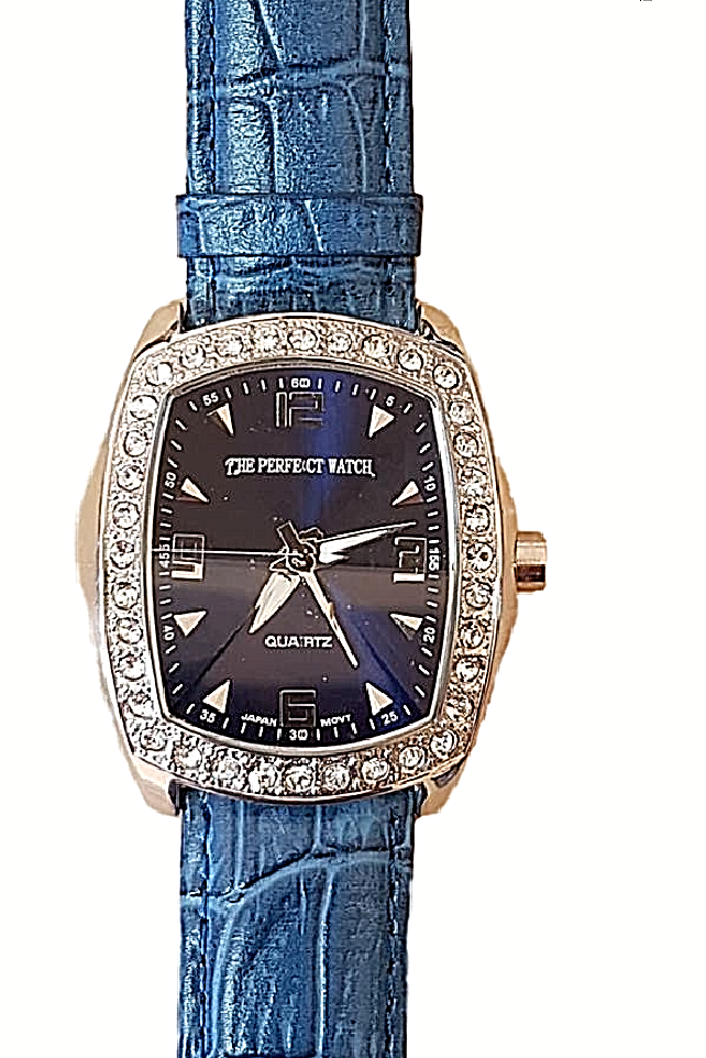 Orologio Donna The Perfect Watch in Pelle Blu Vetro Prismatico Strass Quarzo Baf