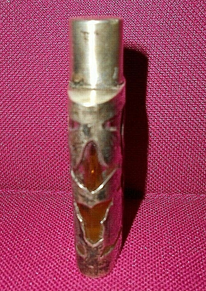 VINTAGE STERLING SILVER OVERLAY GLASS PERFUME BOTTLE SCENT FLASK Taxco Mexico