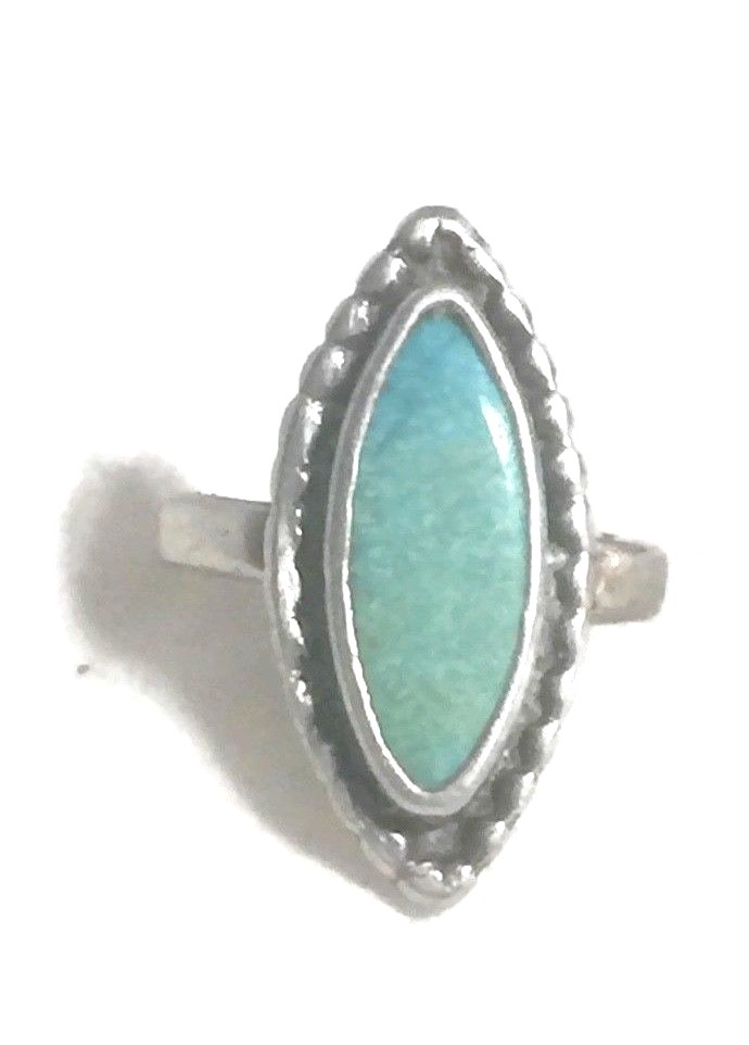 Vintage Long Mint Green Turquoise Southwest Tribal Sterling Silver Ring Size 5.7