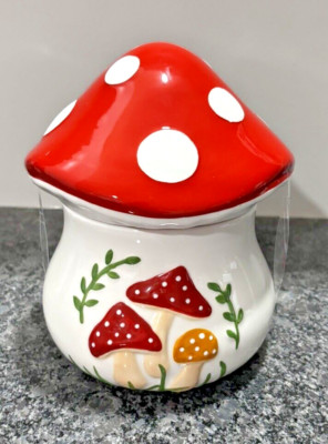 Potter s Studio Whimsical Mushroom Ceramics Canister/ Cookie Jar ~New