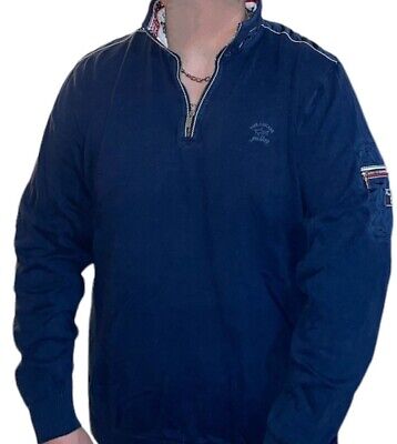 Men's PAUL & SHARK YACHTING Italy Cotton Blue 1/4 Zip Collared Flag Sweater XL