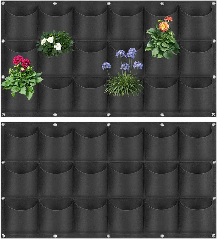 2 Pcs 18 Pockets Hanging Grow Bags, Self-Absorbing Non-Woven Planting Bags, with