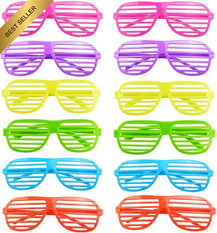 12 Pcs Plastic Shutter Shades Glasses,Neon Color Shutter Glasses 80'S Party Slot