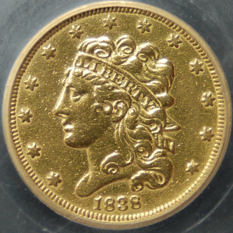 1838 $5 Gold Classic Half Eagle, XF Details,  Free Shipping