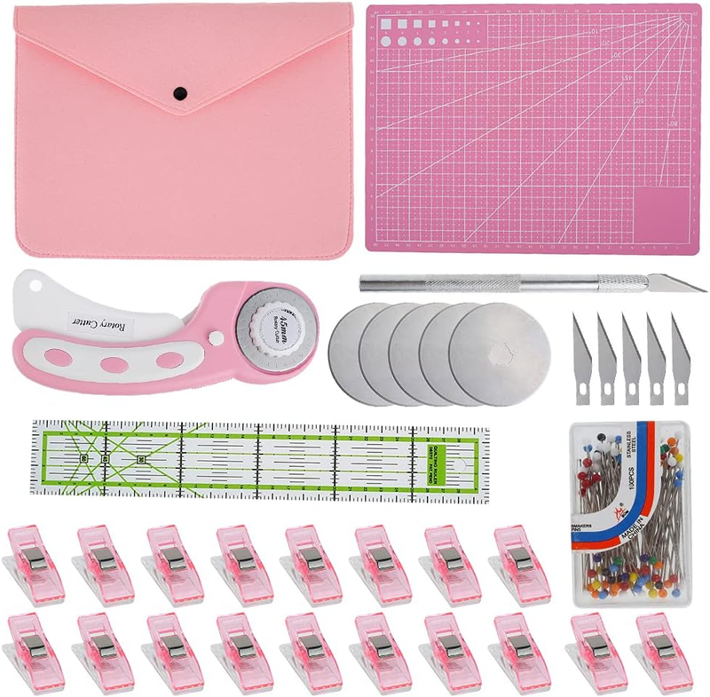 Rotary Cutter Set - 45Mm Rotary Fabric Cutter, A4 Cutting Mat, Self Healing Sewi