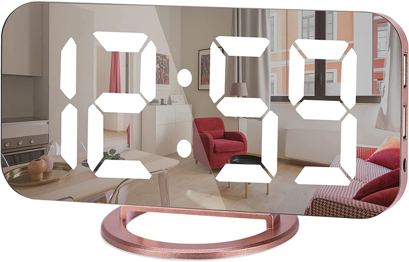 Digital Alarm Clock,6.5 Inch LED Mirror Electronic Clocks,With 2 USB Charging Po