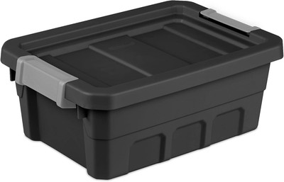 4 Gallon Plastic Stacker Tote, 6-Pack, Black
