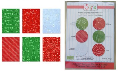 Sizzix Texturz Plates COMPLETE KIT # 13 - Six Winter Holiday Designs #656671 NEW