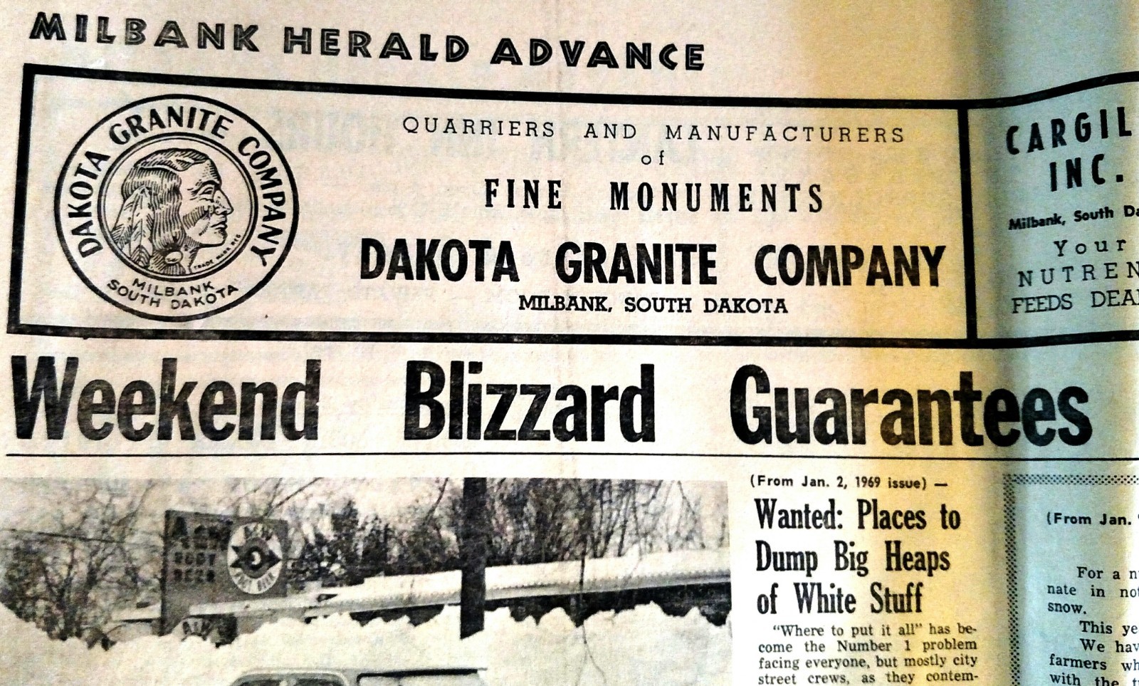 MILBANK SOUTH DAKOTA SPECIAL EDITION 1968-69 WINTER STORM NEWSPAPER FULL PAPER