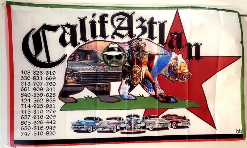 Califaztlan 3x5 Chicano Flag Area Codes de Califas Lowrider Style History Raza
