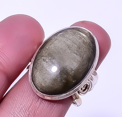 Obsidian Golden Sheen Gemstone 925 Sterling Silver Handmade Ring s.7.5 A359