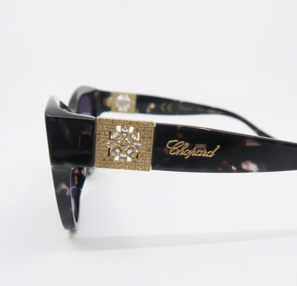 Pre-owned Chopard Sch287s 0721 55 Black On Grey Spotted, Clear Crystals, Sunglasses. In Grey.