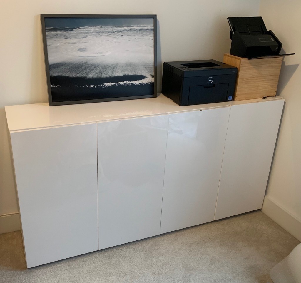 small white gloss storage unit