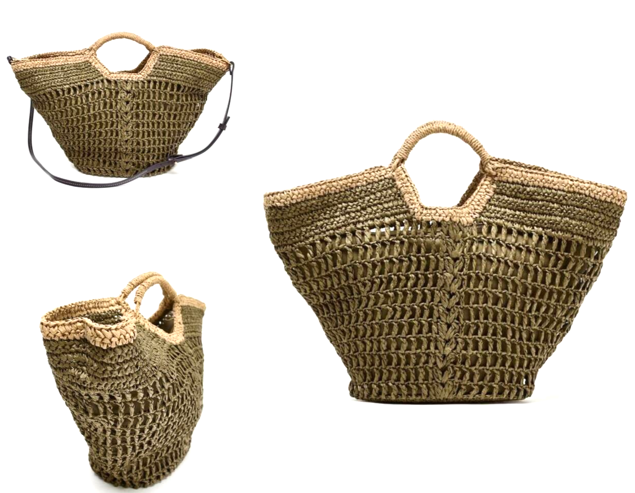 Zara Woven Top Tote Bag Green 6221/510/500 Removable