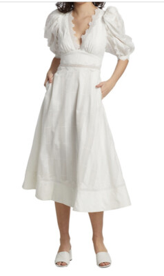 Acler Lace Trimmed Midi Dress White Puff Sleeve AU8/ US4 $595
