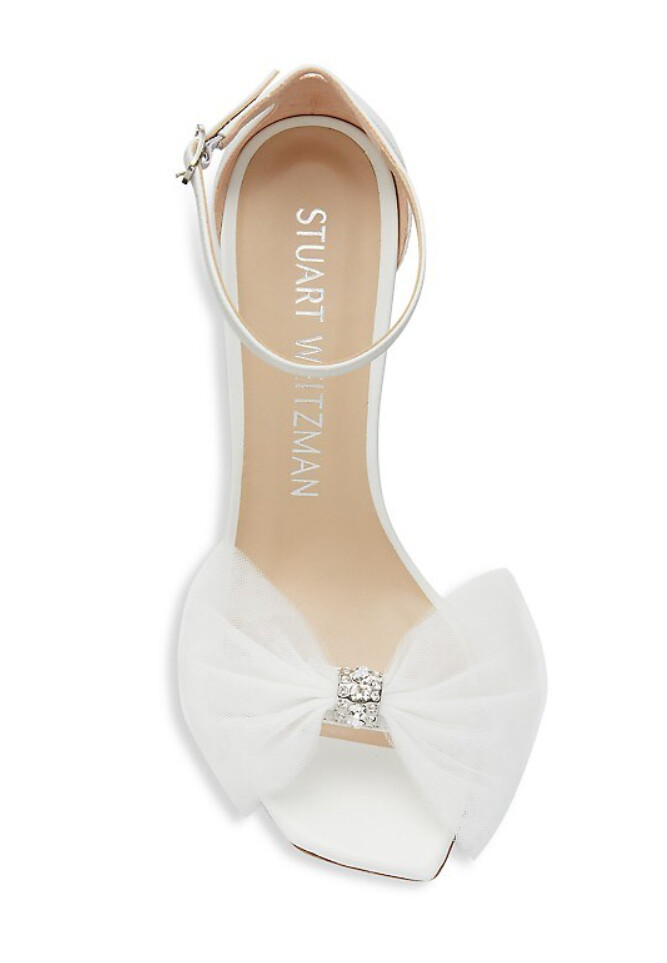Pre-owned Stuart Weitzman Nudistcurve Bow High-heel Sandals White $475