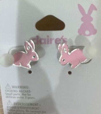 Claire s Pink Easter Bunny With White Pom Pom Tail Earrings NWT