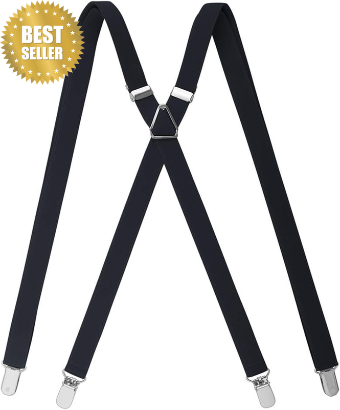 Men'S Solid Suspenders Elastic 3/4 Inch X Back Adjustable Suspenders