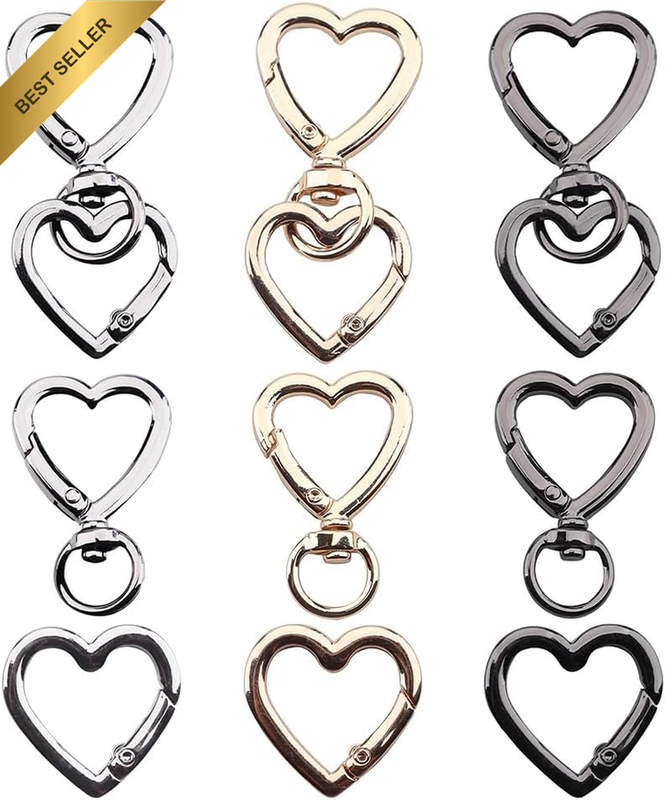 Heart Keychain Clip 12 Pcs, Swivel Clasp with Spring Mechanism, Metal DIY Craft