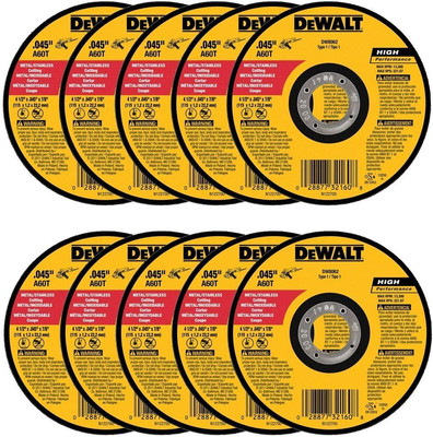 Dewalt DW8062 4-1/2''X.045''X7/8'' Metal Angle Grinder Thin Cutoff Wheel, 10 Pack