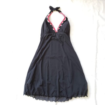 Profile by Gottex Tahiti V Neck Swimdress with Neck Tie and Ruffle Trim | Black