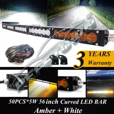 Curved 56Inch LED Light Bar Amber White Offroad Truck Spot Flood Combo Lamp 58''