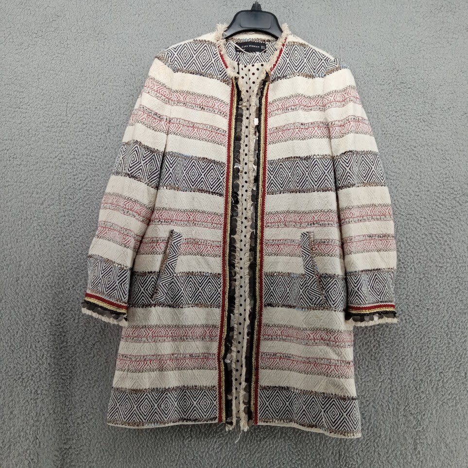 Zara Jacket Womens Medium White Red Blue Geometric Aztec