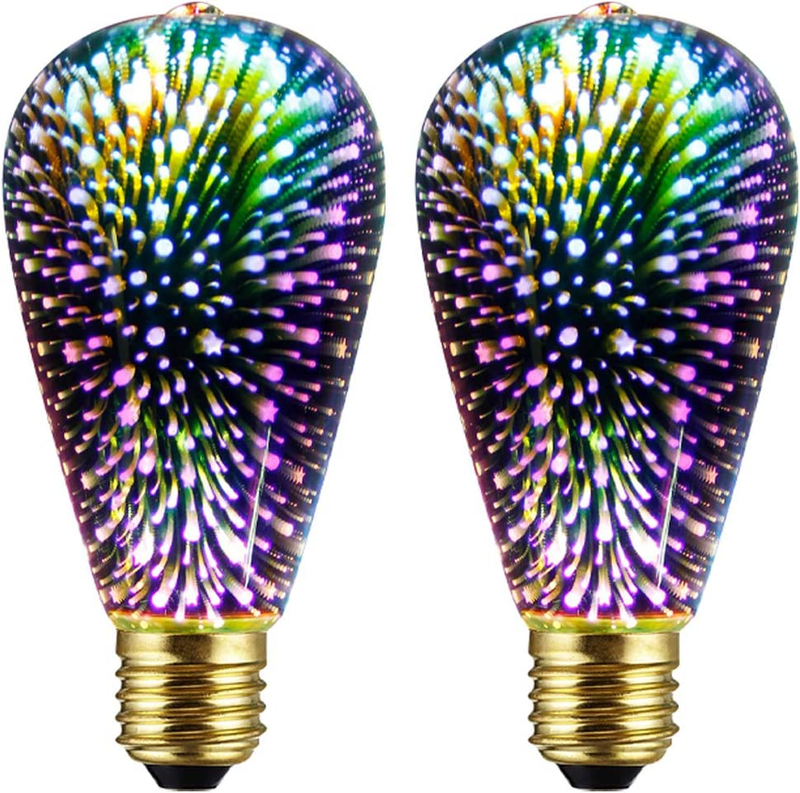 2 Pack Infinity 3D Light Fireworks Effect ST19 LED Light Bulb - 3W 120V Fairy Mu