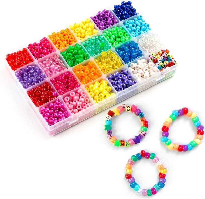 Pony Beads, 3,300 pcs 9mm Pony Beads Set in 23 Colors with Letter Beads, Star Be