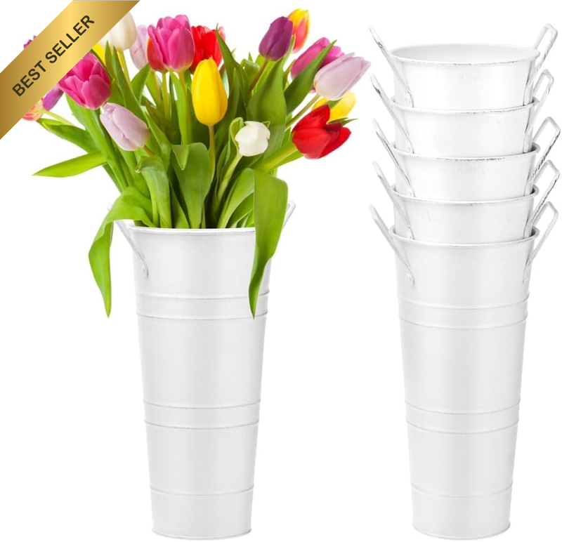 White Flower Buckets, 6 Pieces 9.8