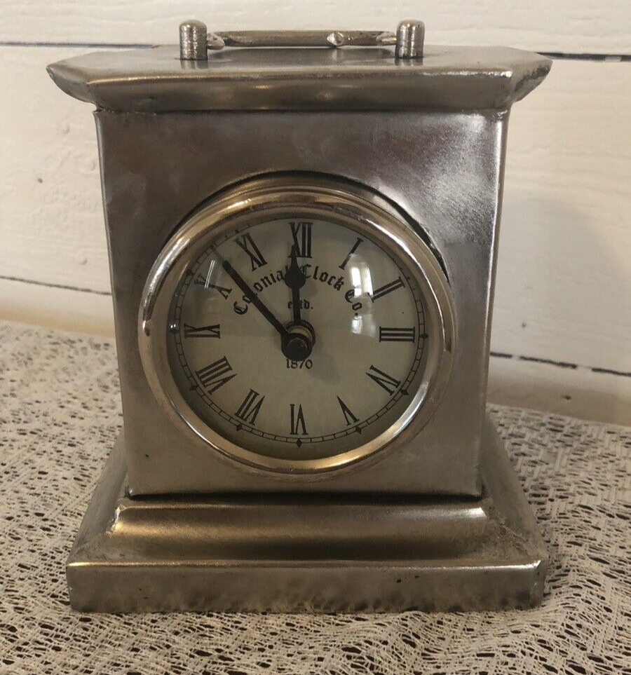 Vintage Colonial Clock Company Factory 1870 Metal Clock 5.5”x6” Secret Storage