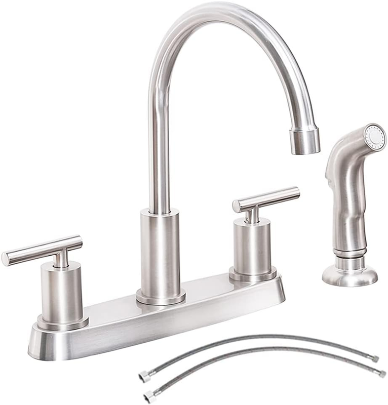 Kitchen Faucet with Sprayer, Brushed Nickel Kitchen Sink Faucet, 3 Hole or 4 Hol