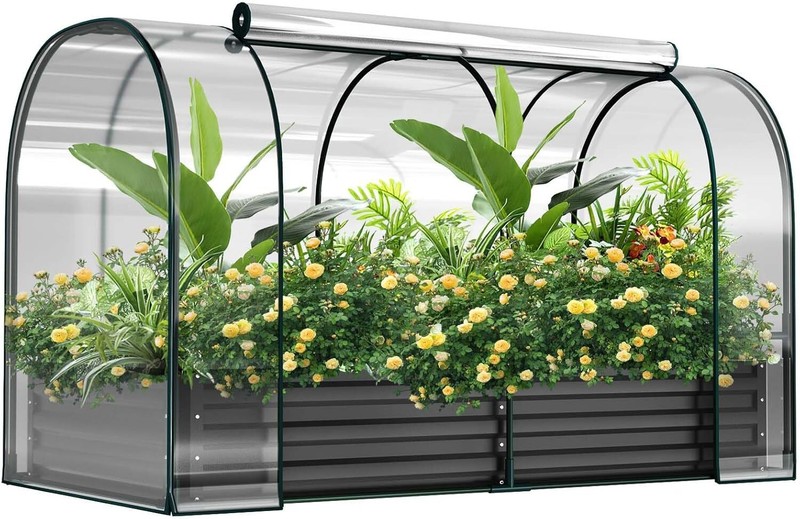 SLSY Galvanized Raised Garden Bed with PVC Cover 2 Roll-Up