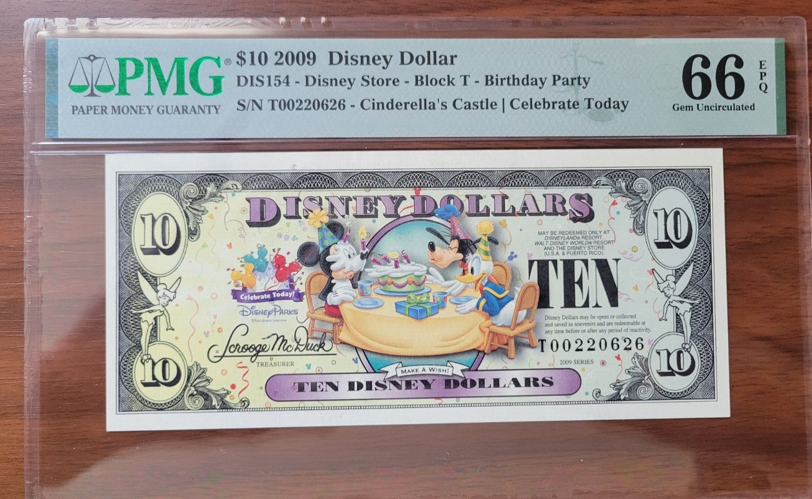 2009 PMG 66 Disney / Disneyland Dollars $10 Bill - Birthday