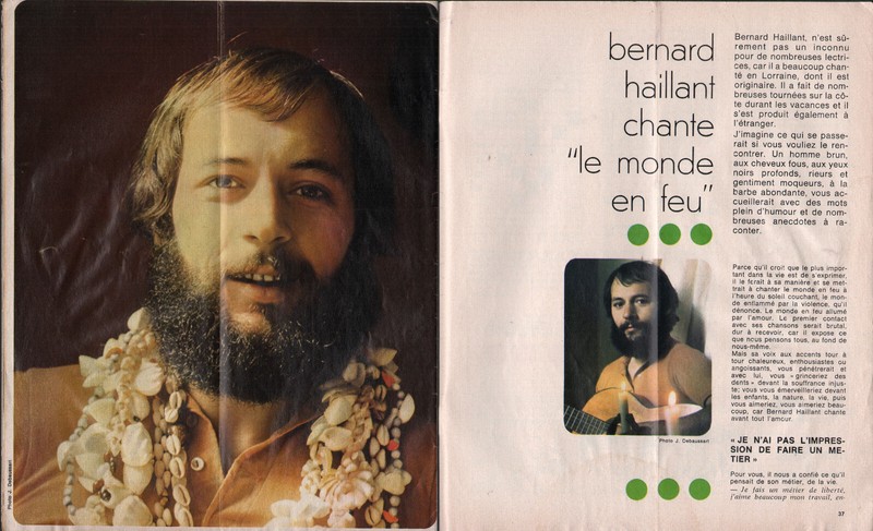 1972 Document (Ref Jf 32)  Chanteur Bernard Haillant  2pages