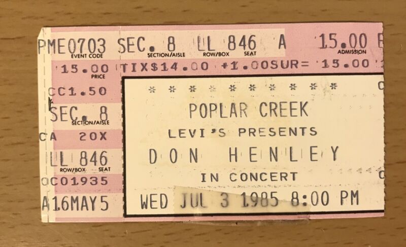 1985 DON HENLEY BUILDING THE PERFECT BEAST TOUR CHICAGO CONCERT TICKET STUB