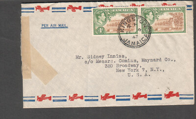 Jamaica 1947 cover E A Issa & Bros Kingston to Comins Maybard Co New York
