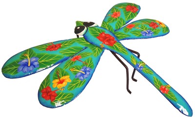 Teal Dragonfly Hibiscus Haitian Metal Art Wall Decor