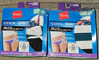Hanes Womens String Bikinis Size S/5 Sport Styling (lot of 2) 3 Pack New
