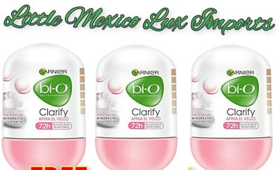 3 x 50 ml Garnier Bí-O Deodorant Clarify RollOn 72h AntiPerspirant Afina Vello