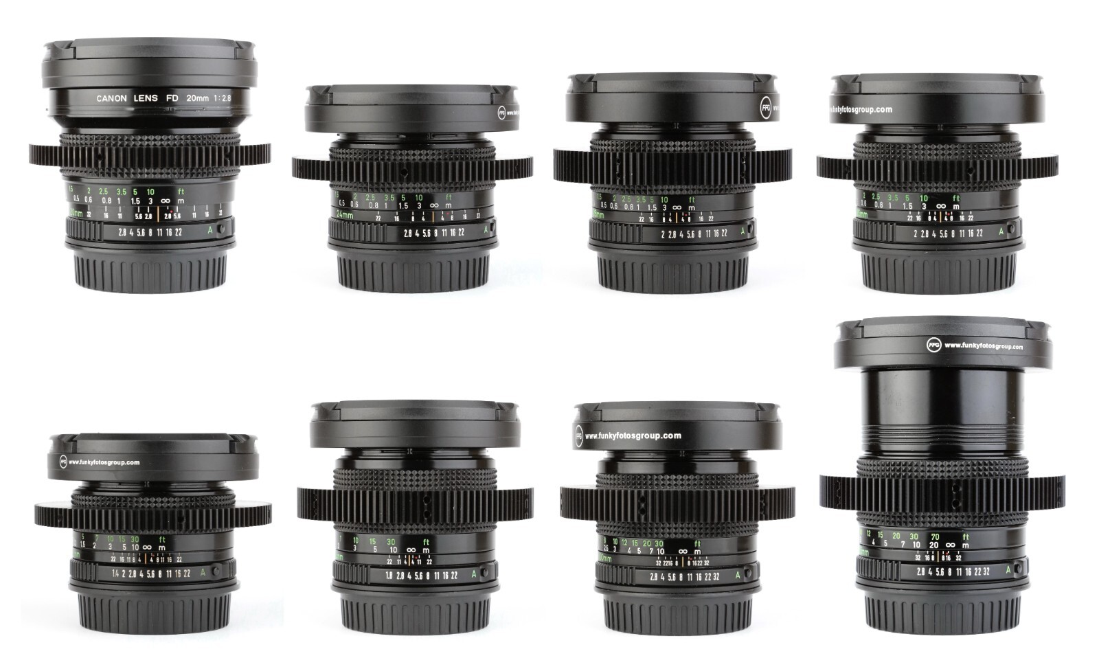 8x CANON FD 20 24 28 35 50 85 100 135 lens set w/ Canon EF