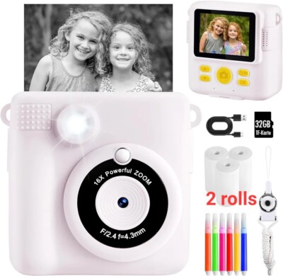 Kids Instant Print Camera Toy, 2.4'' Screen, 1080P HD Kids Digital Camera New