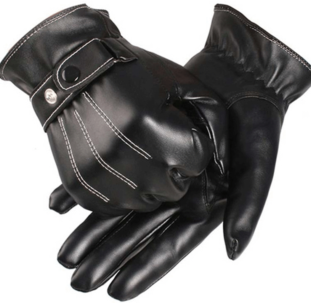 ::Leather Gloves Motorcycle Men Full Finger Touch Screen Driving Winter Warm New