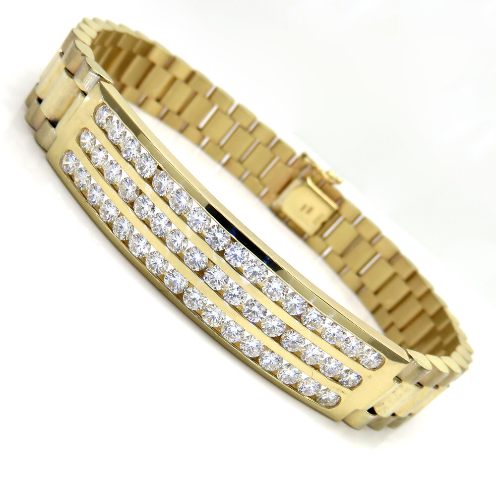 Pre-owned Online0369 1.65ct Cubic Zirconia Mens Presidential Bracelet Silver Yellow Gold Plated In White