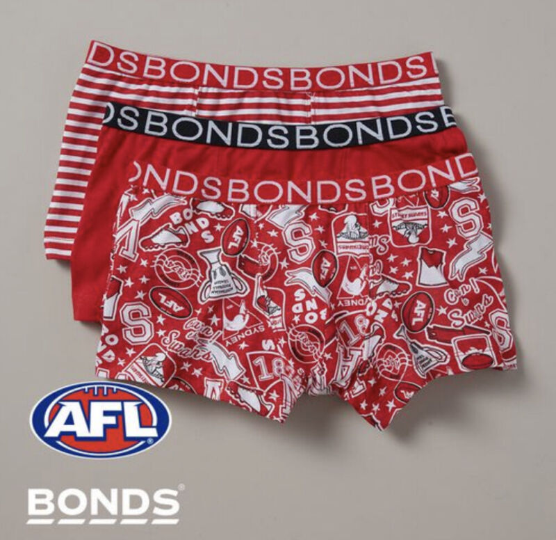 Boys Size 8-10  Bonds  Afl Sydney Swans Pack Of 3 Cotton Trunks New  1320