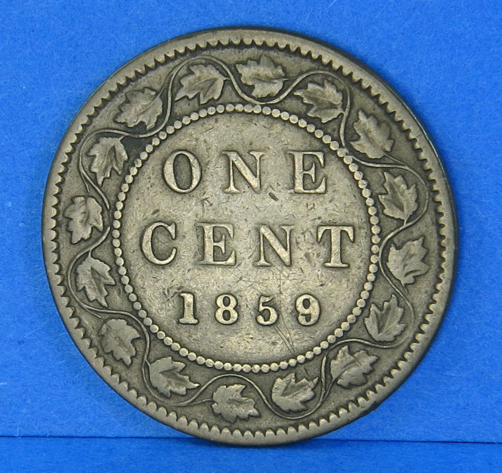 1859 Victoria Large One Cent Penny Canadian Coin Wide 9 Over