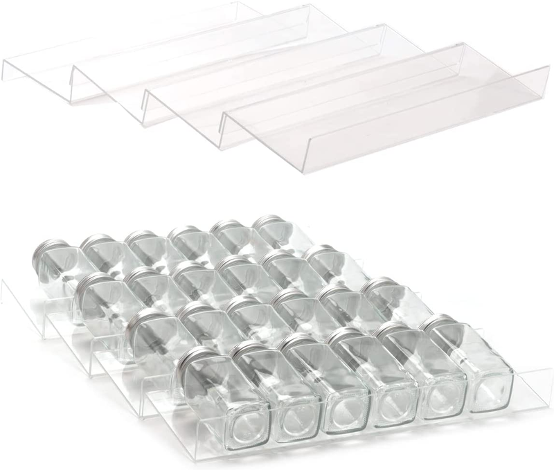 Set of 4 Clear Plastic Spice Jar Rack Drawer Organizer Expandable Spice Seasonin