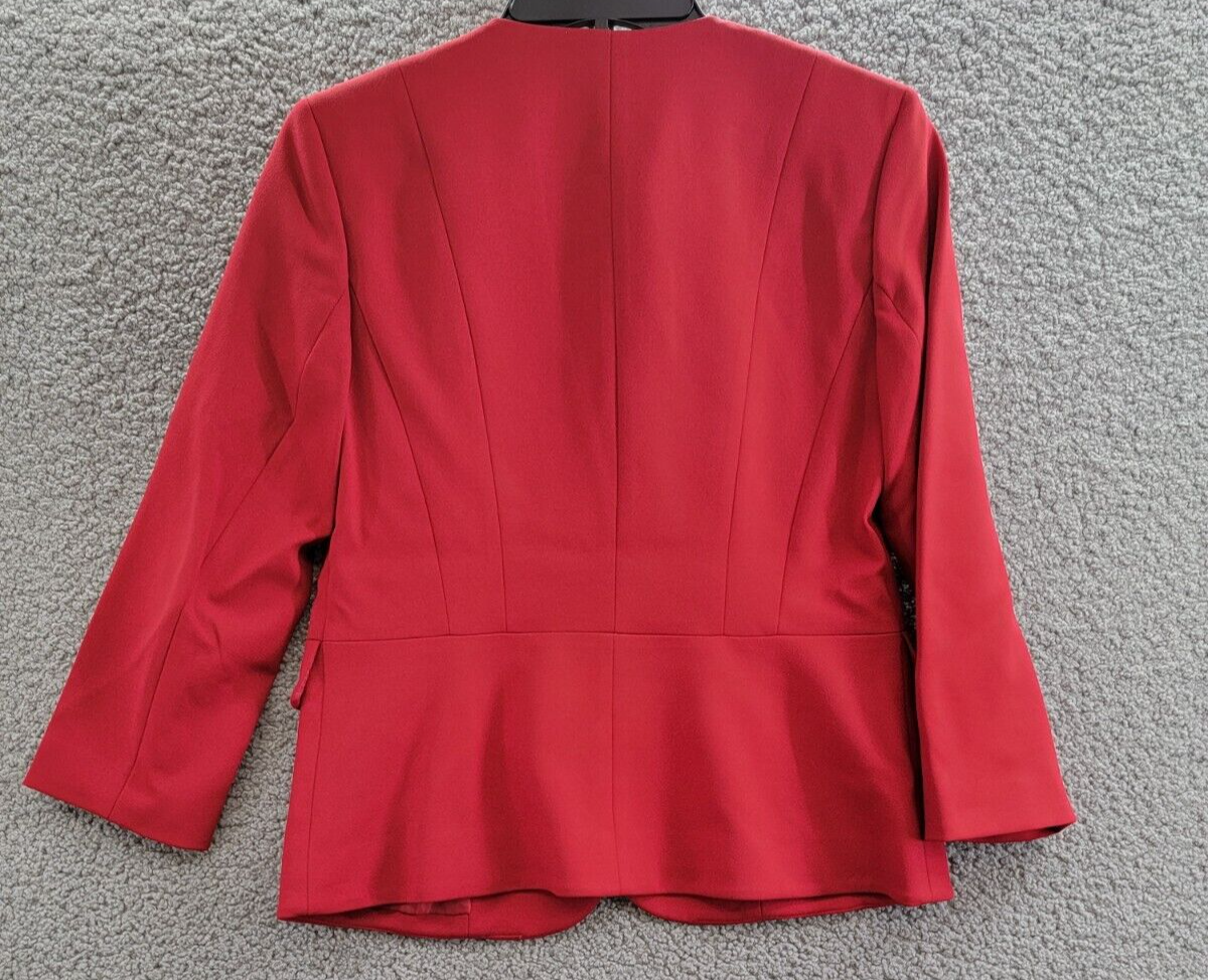 Kasper Collarless Open-Front Long-Sleeve Jacket Women's XS Crimson Flap Pockets - Picture 12 of 16